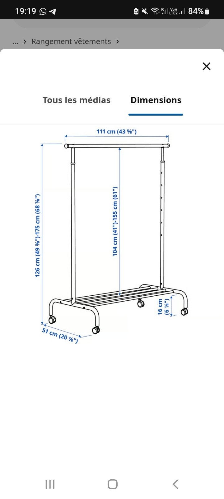 RIGGA IKEA, Enlèvement, Comme neuf, Métal, Portemanteau sur pied