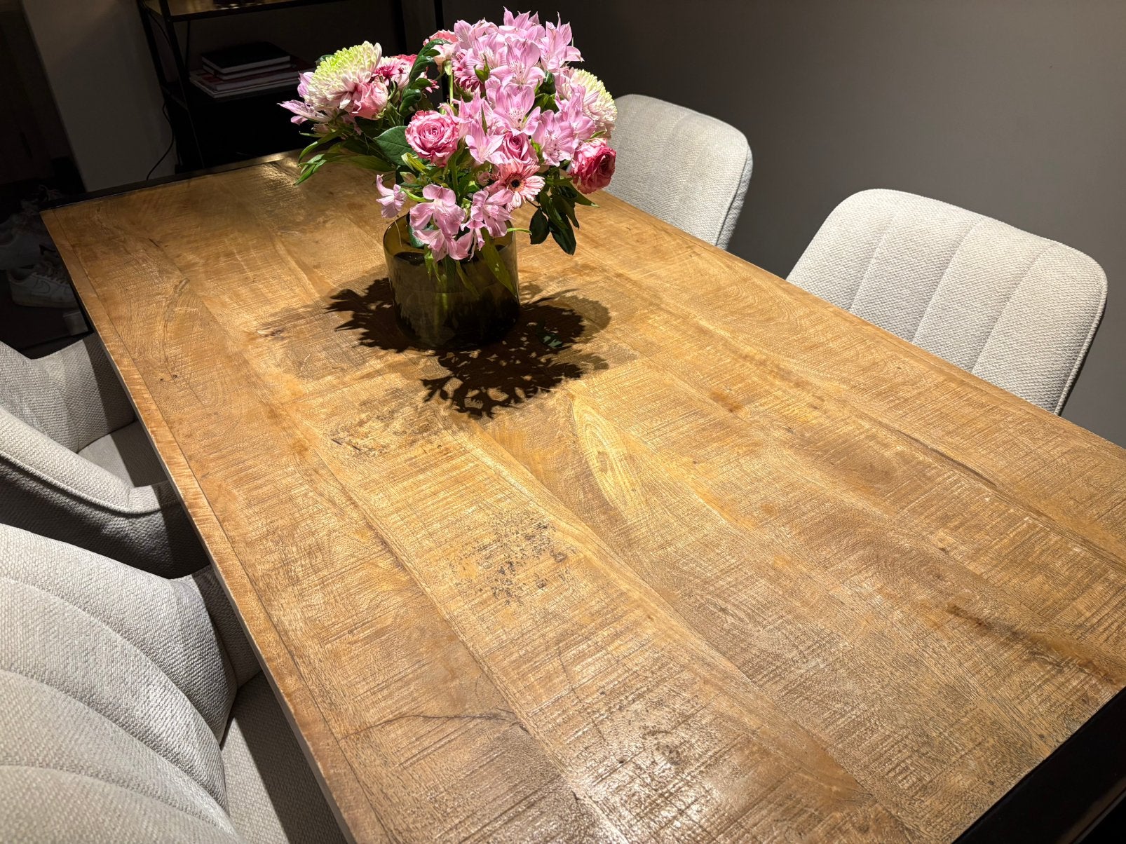 Mooie houten eettafel + set van 2 ronde salontafels, Ophalen, Vierkant, 50 tot 100 cm, Zo goed als nieuw