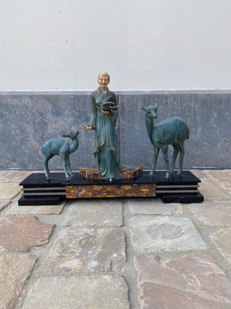 Art Deco sculptuur brons met marmeren voet, Antiquités & Art, Enlèvement, Bronze