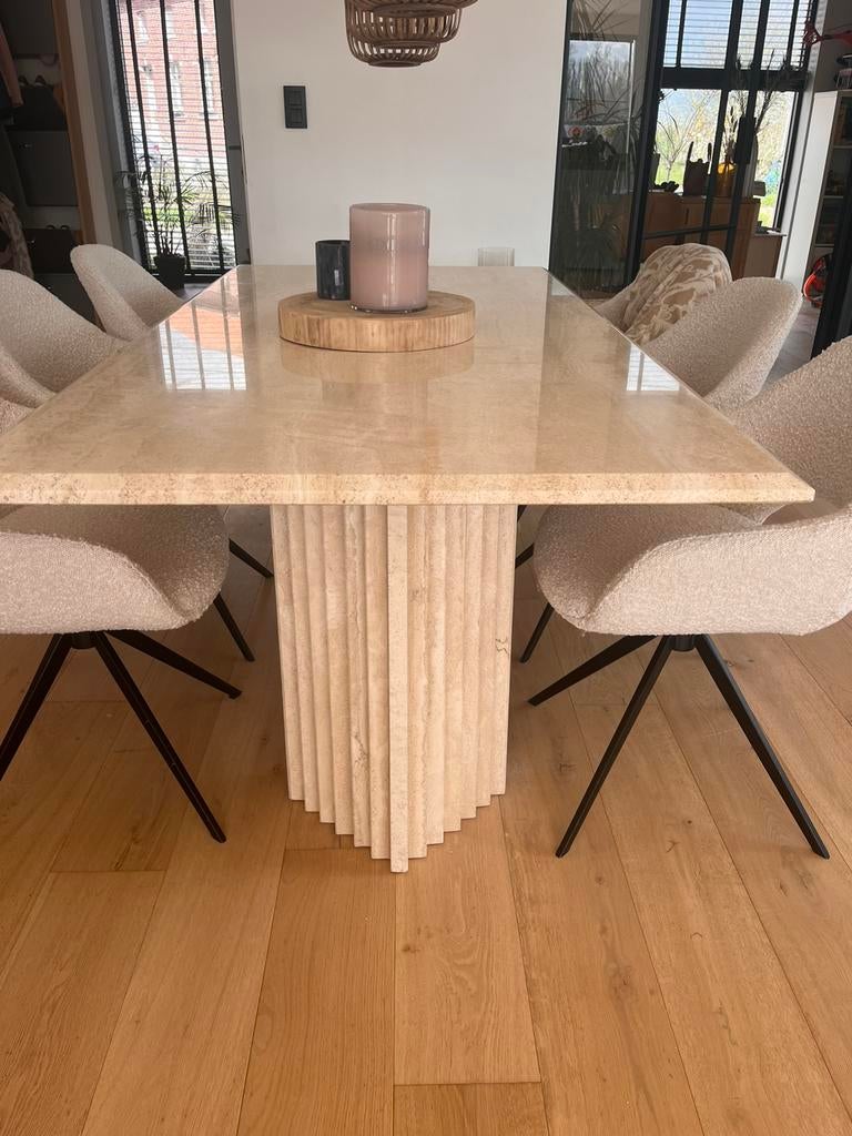 Belle table en marbre beige, Vintage, Enlèvement, Utilisé, 50 à 100 cm