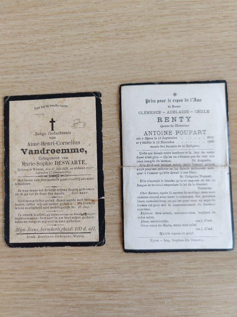 2 zeer oude doodsprentjes 1902 en 1903, Ophalen of Verzenden, Bidprentje