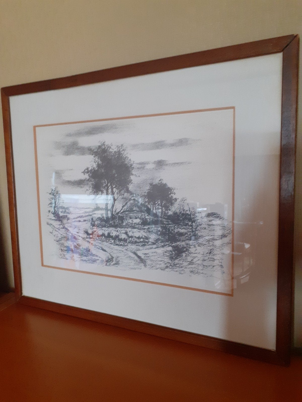 Boerderij met schapen, Ophalen of Verzenden, Foto, Potloodtekening