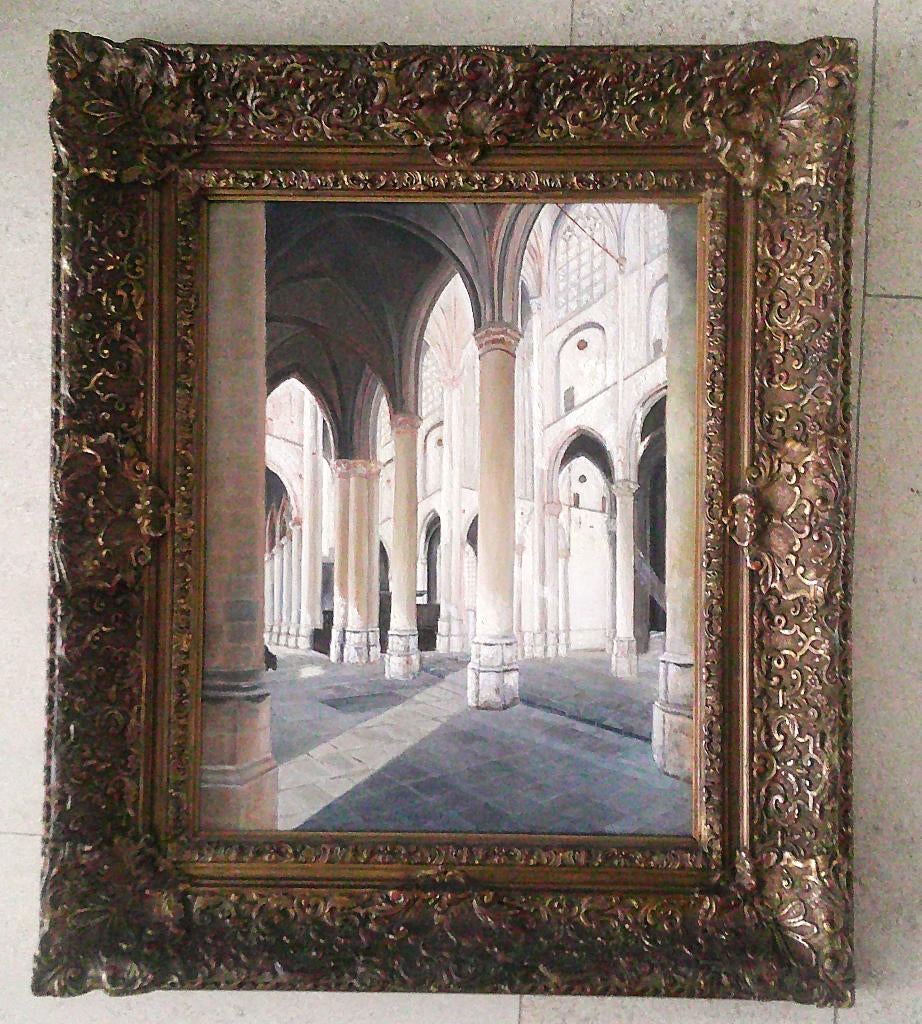 Kerkinterieur ca. 1940 - niet gesigneerd, Antiek en Kunst, Kunst | Schilderijen | Klassiek, Ophalen of Verzenden