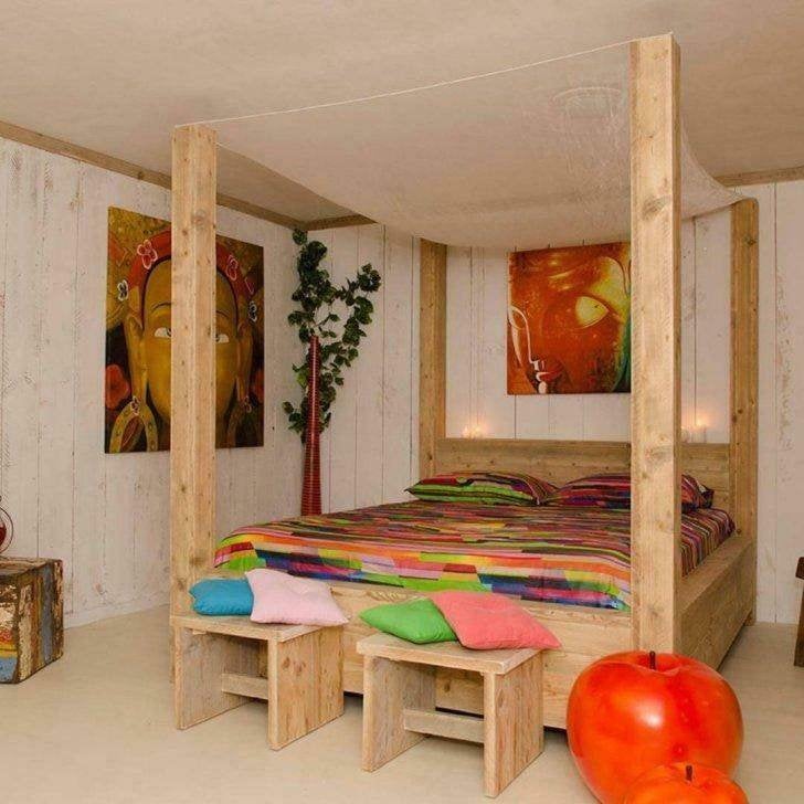 Dubbel bed uit steigerhout, Ophalen, Gebruikt, Tweepersoons, Steigerhout
