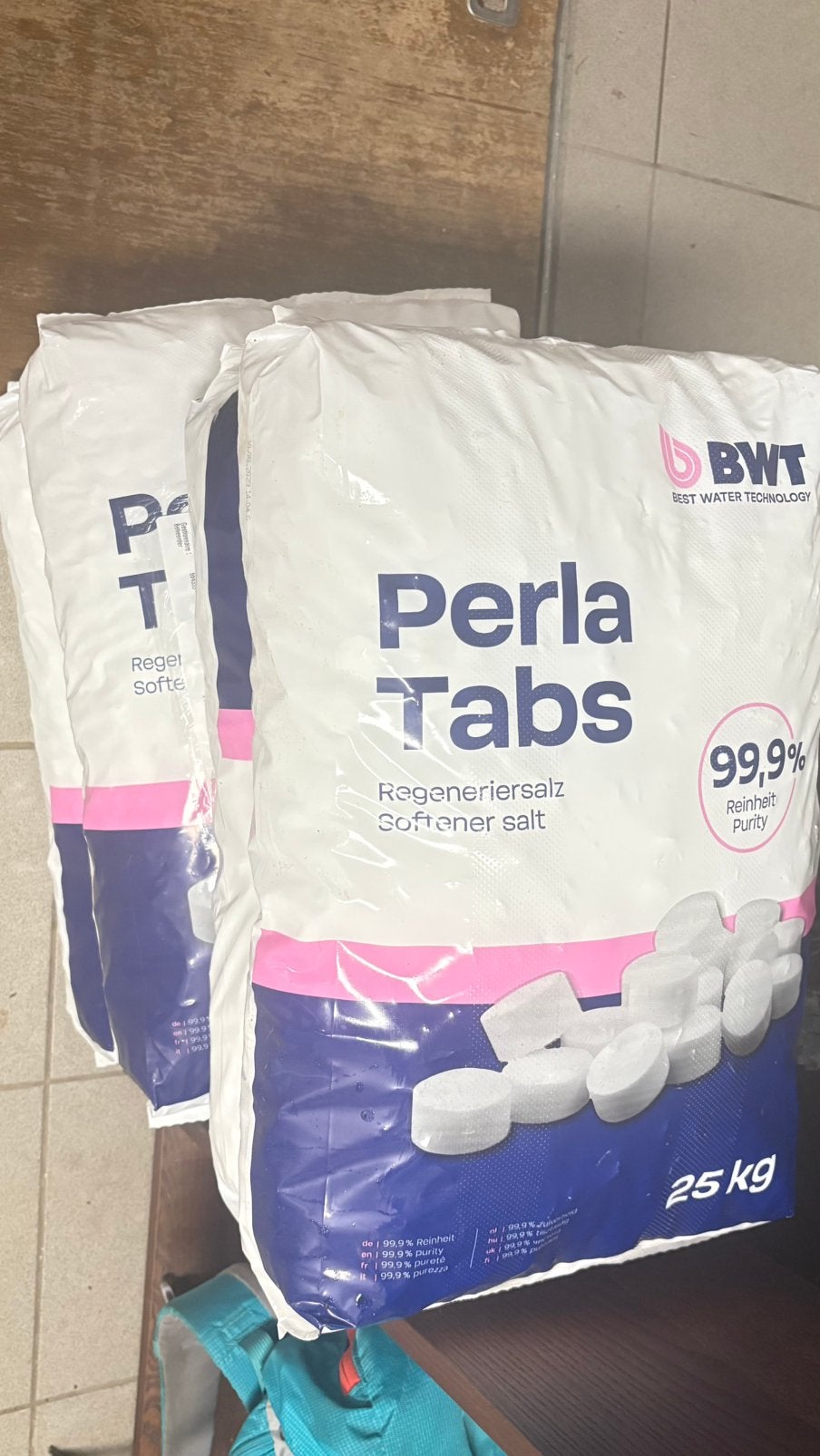 5 ongeopende zakken BWT Perla Tabs 125 kg, Elektronische apparatuur, Ophalen, Nieuw, Waterontharder met zout