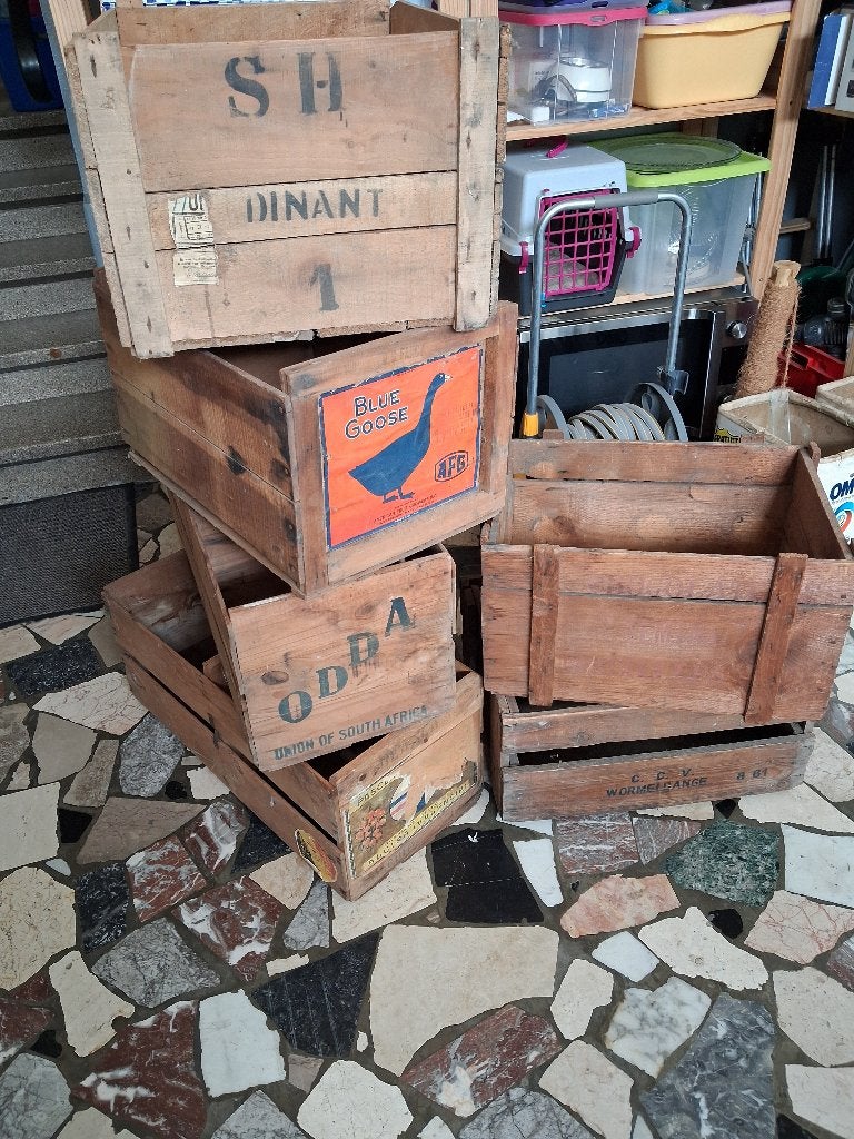 Lot de 6 anciennes caisses en bois déco garage loft, Enlèvement