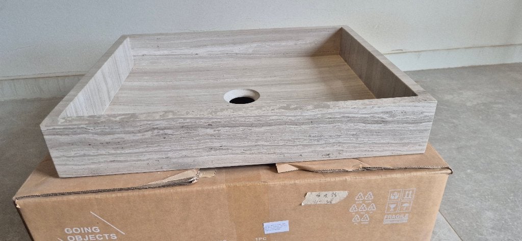 Wastafel - Beige marmer - Merk: Furnified/Going Objects, Neuf, 25 à 50 cm, Lavabo ou Évier, Moins de 100 cm