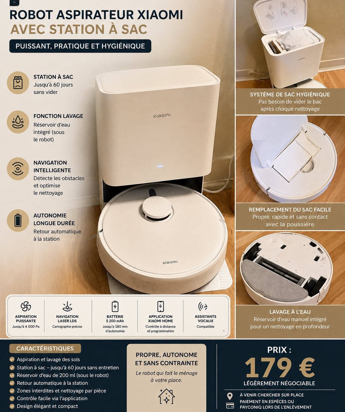 Xiaomi Robotstofzuiger X10 + automatisch ledigingsstation, Gebruikt, Robotstofzuiger, 1200 tot 1600 watt, Ophalen