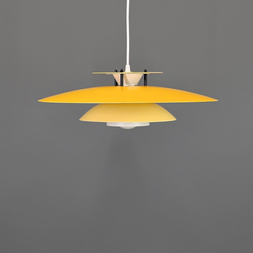 Lampe suspendue danoise vintage Laterna Danica jaune Ø46 cm, Enlèvement ou Envoi, Mid century modern, Synthétique, Comme neuf
