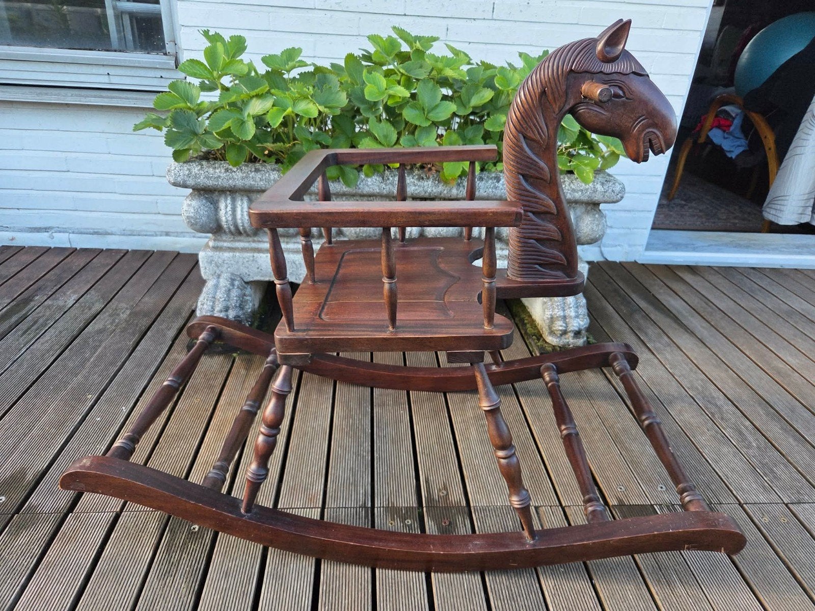 Authentieke Vintage Houten Schommelstoel Paard – Handgesnede, Ophalen of Verzenden
