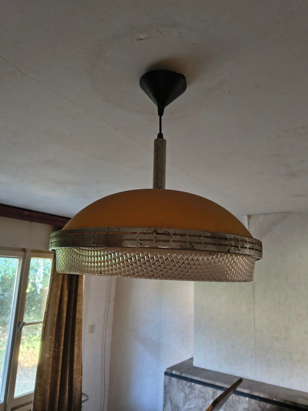 Vintage UFO-lamp van Massive 45cm diameter (oranje/chroom), Ophalen, Gebruikt, Kunststof, Vintage