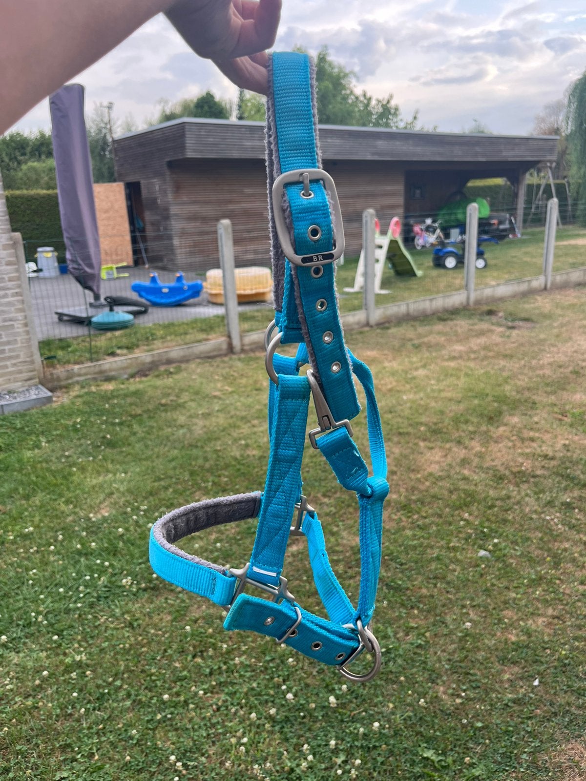 Mooi blauw halster te koop, Comme neuf, Licou, Cob, Enlèvement ou Envoi