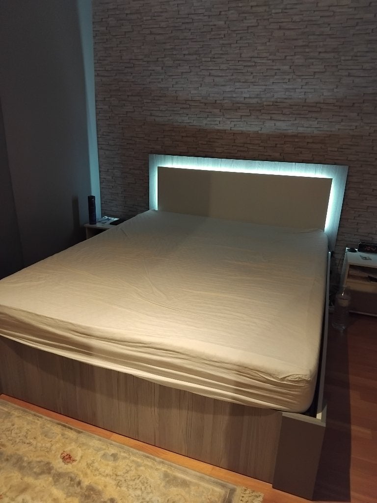BED MET NACHTKASTJE, Ophalen, Gebruikt, Beige, Tweepersoons