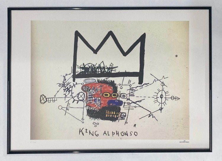 Basquiat: lithografie 50 bij 70 cm. Ingelijst verkocht, Antiek en Kunst, Ophalen of Verzenden, Lithografie