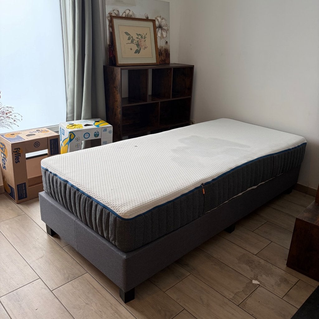 Lit, Neuf, 90 cm, Gris, Tissu