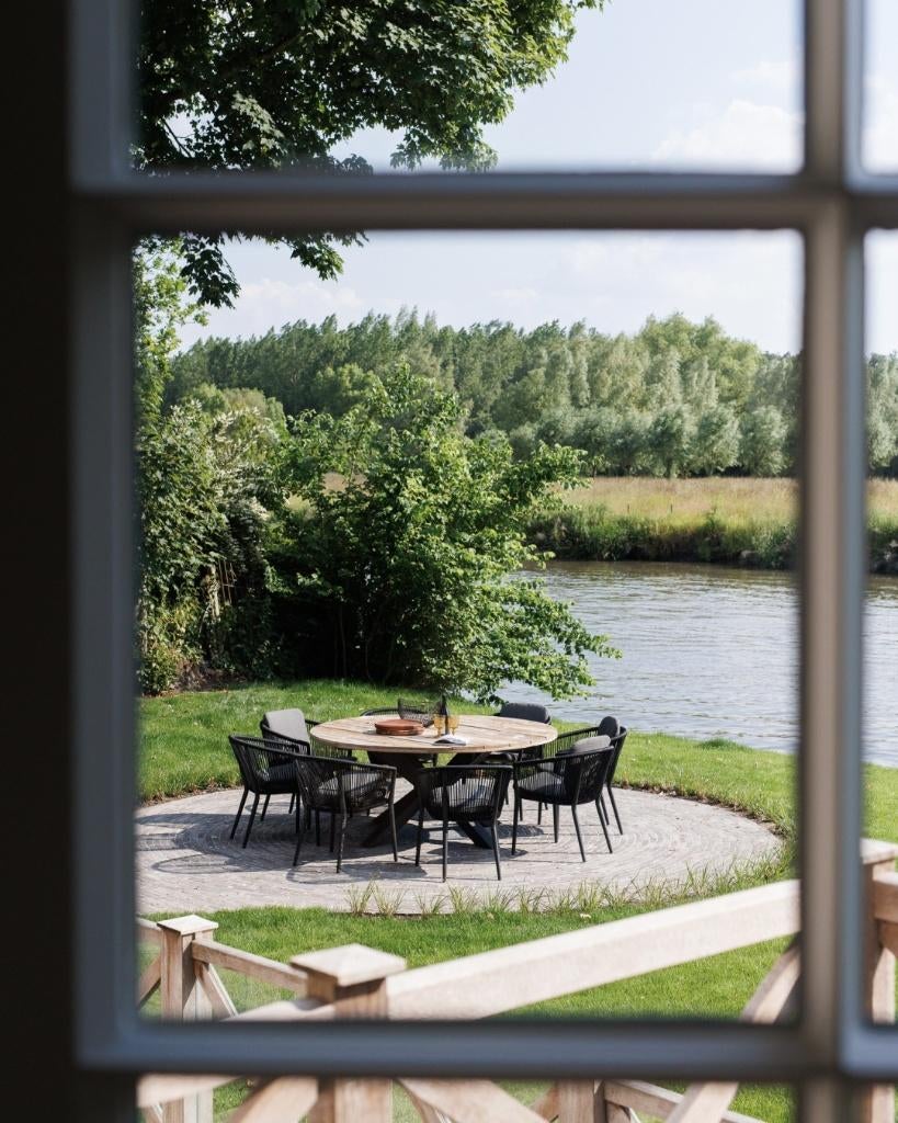 Ronde tuintafel met stoelen, Tuin en Terras, Ophalen, Gebruikt, Rond, Teakhout