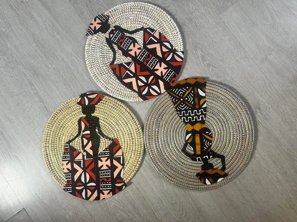 Set van 3 placemats/wanddecoratie - Rieten en wasstof, Ophalen of Verzenden, Nieuw, Overig