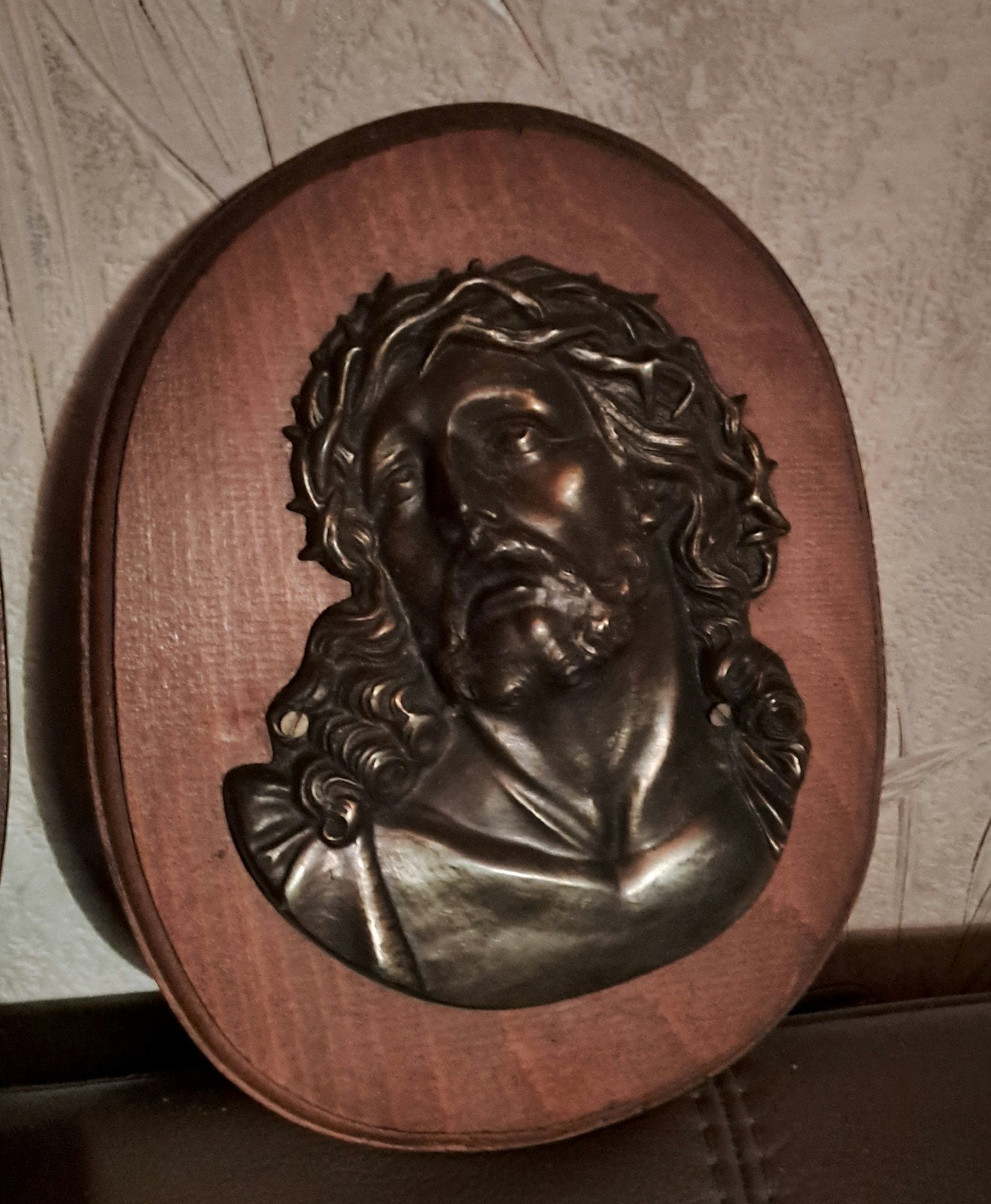 Houten kruis met twee borden,metalen beelden, Antiek en Kunst, Ophalen