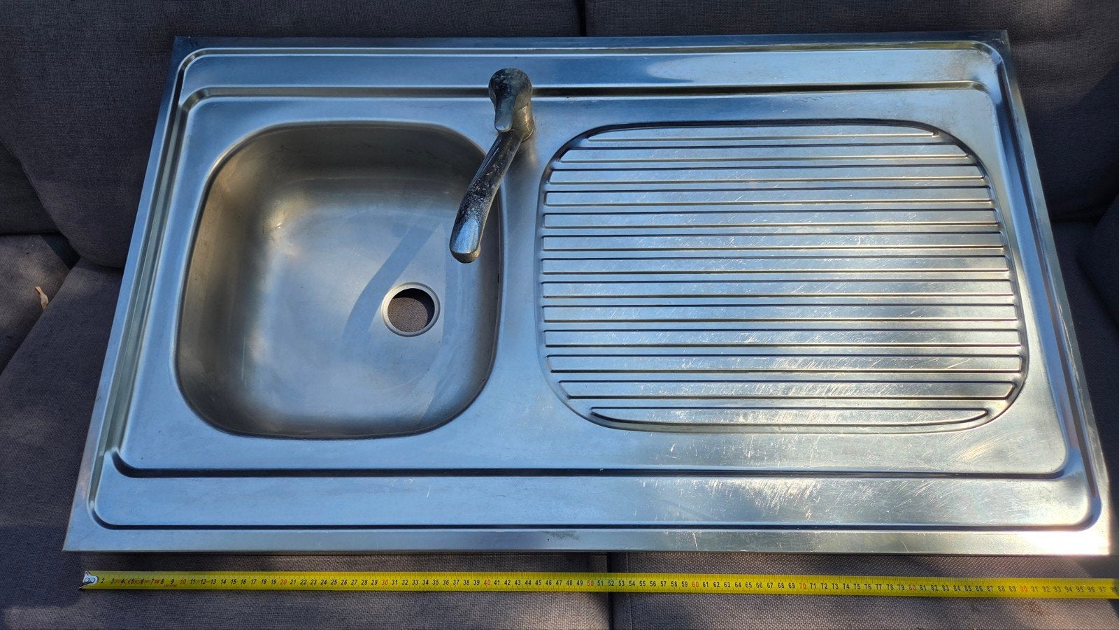RVS spoelbak met afdruiprek en kraan, Ophalen, Gebruikt, 50 tot 100 cm, Minder dan 100 cm