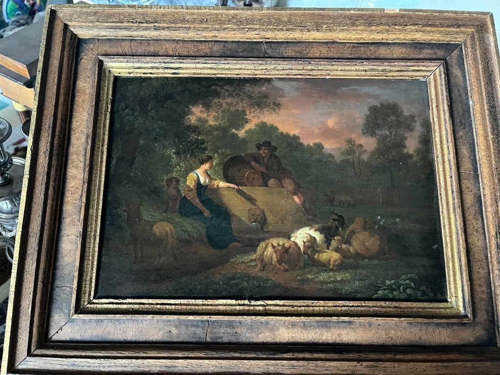 Huile sur Panneau XVIIe – Attribué à Dirck van den Bergen, Peinture à l'huile, Panneau, Paysage, Enlèvement