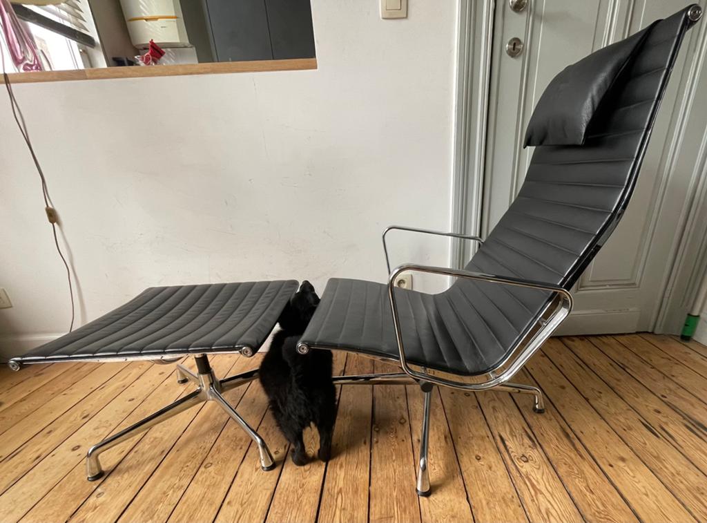 Lounge chair EA 124 et ottoman EA 125 - édition Vitra 2008, Enlèvement, Utilisé, Cuir