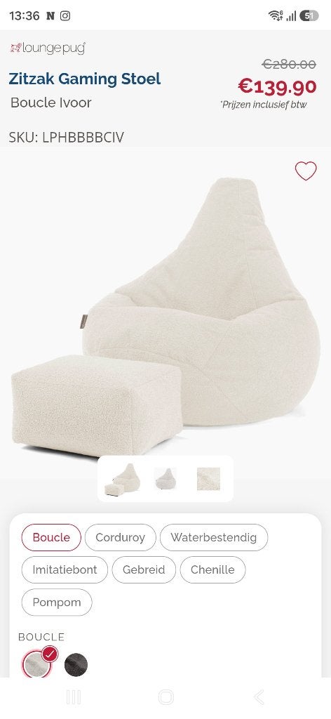 Big bertha zit zak, Huis en Inrichting, Ophalen, Zo goed als nieuw, Beige, Zitzak