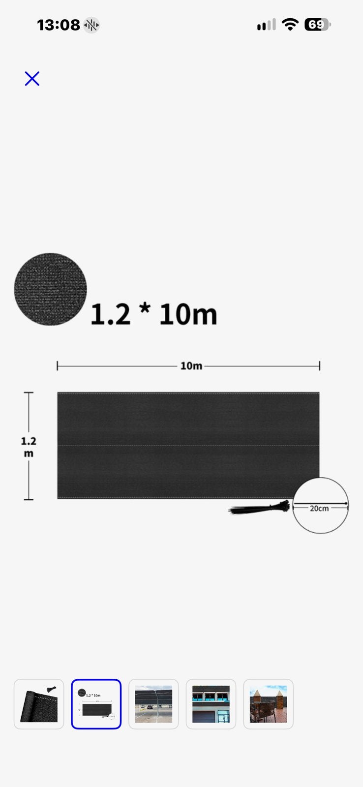 Aufun 1.2X10m Antraciet Privacy Scherm Hek Schaduw Net Zon, Doe-het-zelf en Bouw, Ophalen of Verzenden, Nieuw