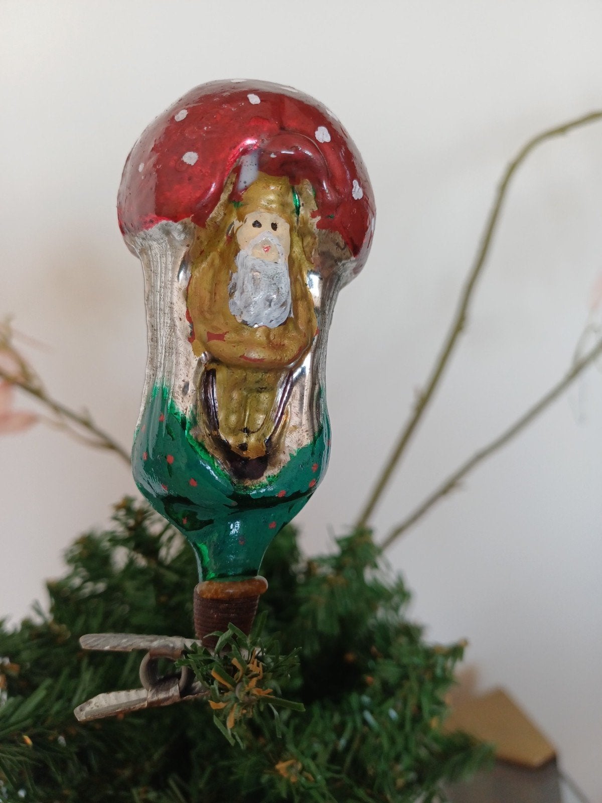 oude vintage kerstbal op knijper, Ophalen of Verzenden