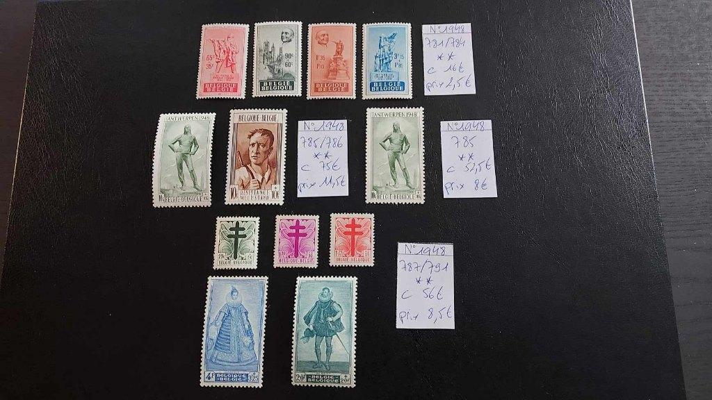 Belgische postzegels/sets van 1948**, Verzenden, Orginele gom, Postfris, Postfris