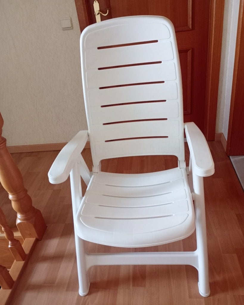 2 chaises de jardin ajustables robustes - blanc, Jardin & Terrasse, Enlèvement, Comme neuf, Synthétique, Pliant