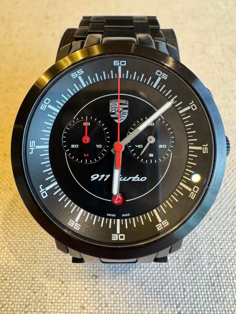 Montre Chronographe Porsche 911 Turbo, Handtassen en Accessoires, Sporthorloges, Zo goed als nieuw, Zwart, Waterdicht, Ophalen