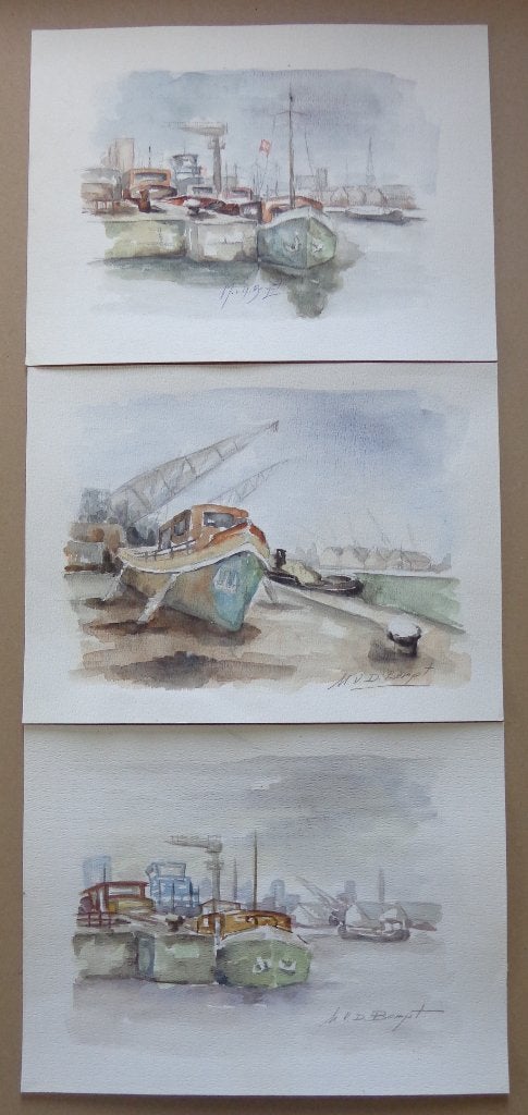 MARCEL VAN DEN BEMPT / 3 STUKS / ANTWERPEN ORIGINEEL 27x36cm, Antiquités & Art, Enlèvement ou Envoi, Aquarelle, Signé, Papier