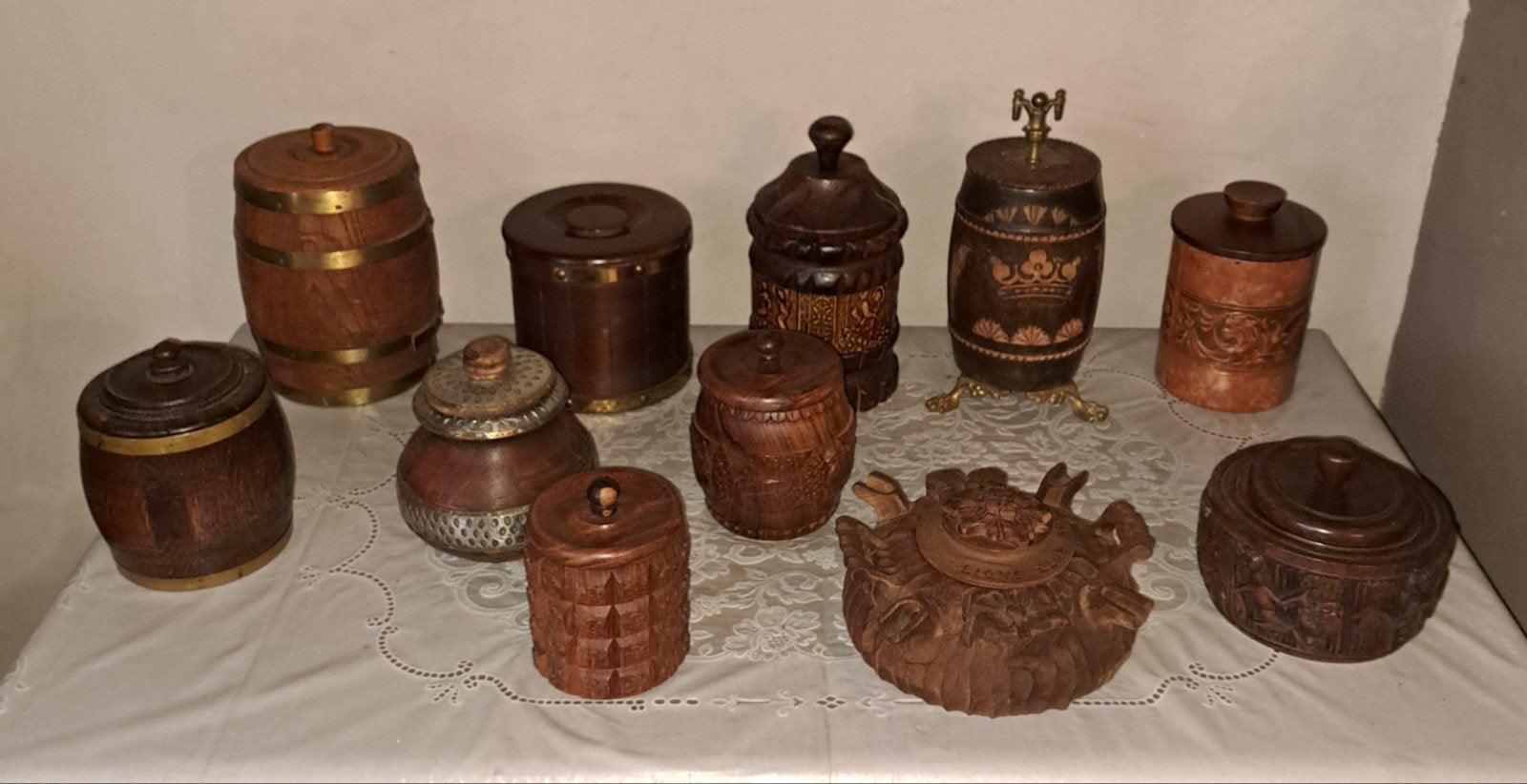 pot potten oude houten tabakspotten decoratie, Ophalen of Verzenden