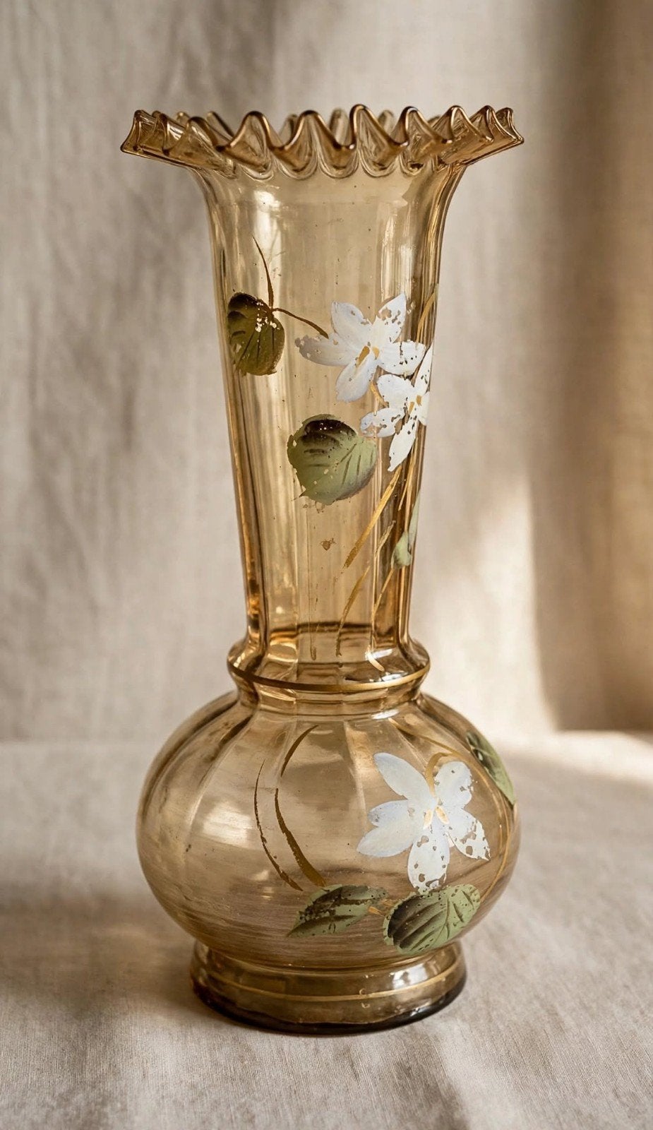 Amberkleurige vaas met vliegende hals uit 1900, art nouveau, Antiek en Kunst, Ophalen of Verzenden