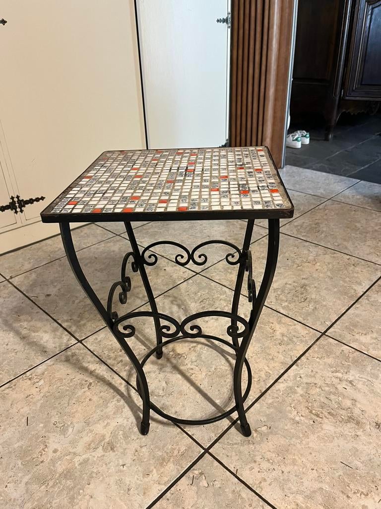 Vintage mozaïek bijzettafeltje/plantentafel, Huis en Inrichting, Tafels | Bijzettafels, Minder dan 55 cm, Gebruikt, Vierkant, Ophalen