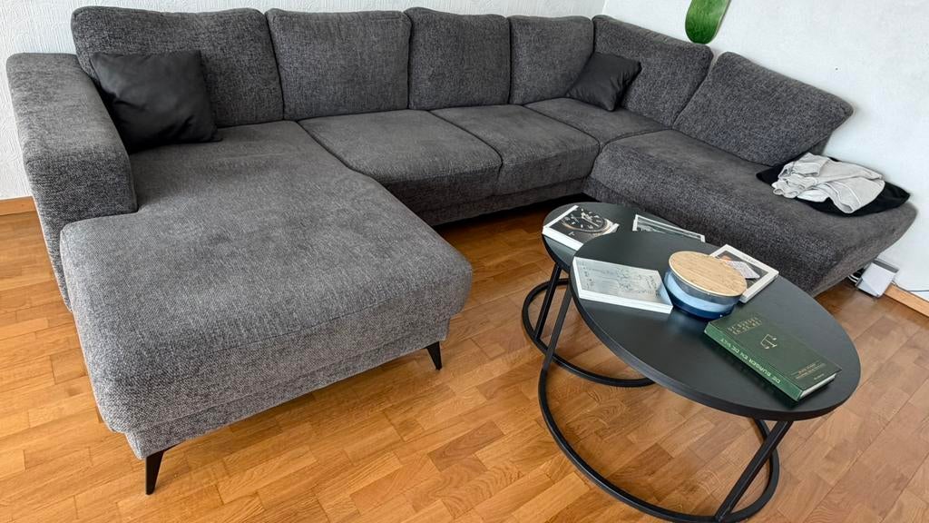 Moderne hoekzetel te koop in een donkergrijze stof, Ophalen, Zo goed als nieuw, Stof