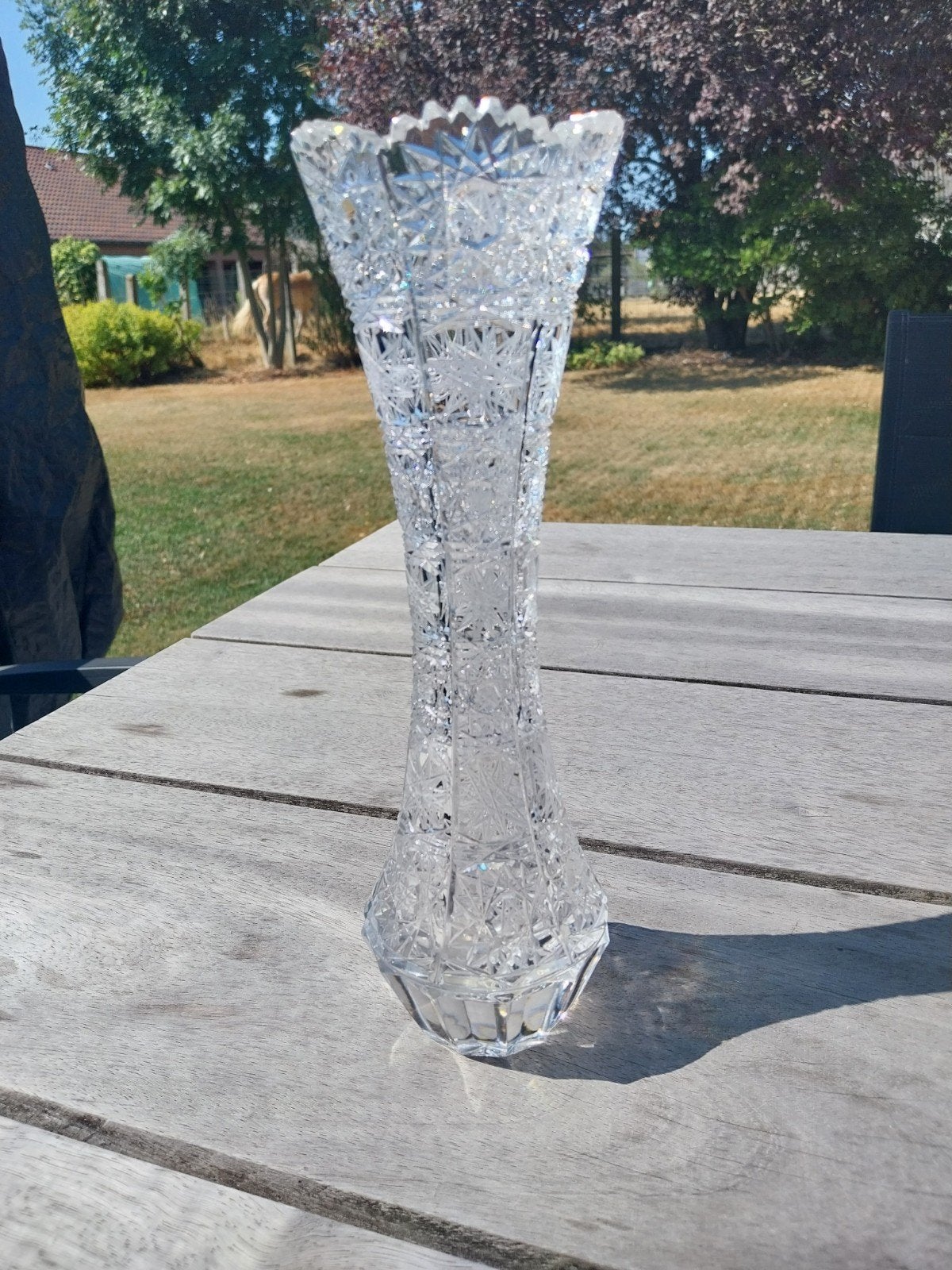 Authentieke Boheems Kristallen Vaas – Rückl, Ophalen, Zo goed als nieuw, Handgemaakt, 27 cm