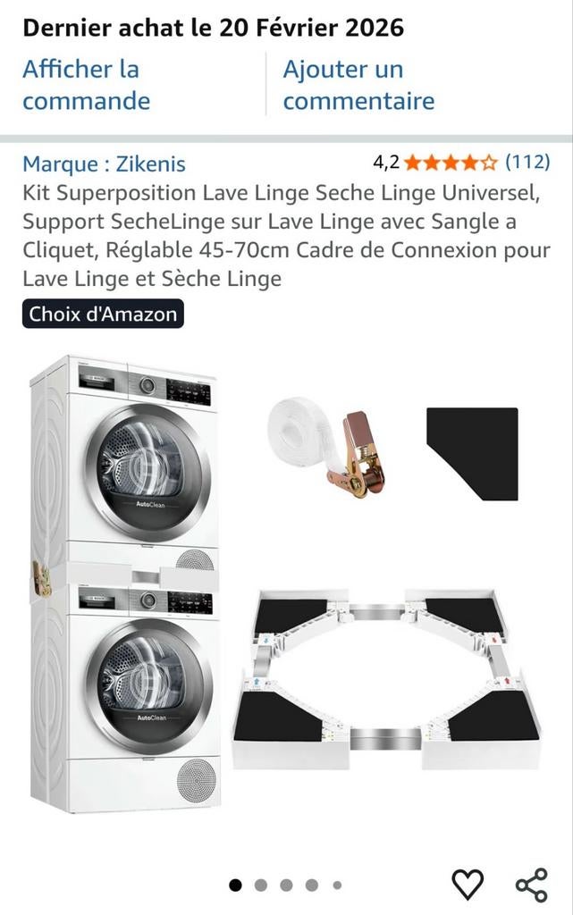 Kit superposition lave linge - sèche linge, Enlèvement