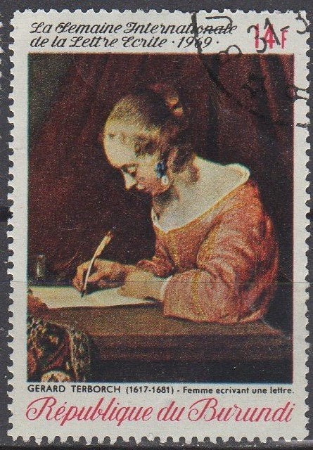 Burundi - 'De briefschrijfster' - Gerard ter Borgh - 1969, Ophalen of Verzenden, Gestempeld