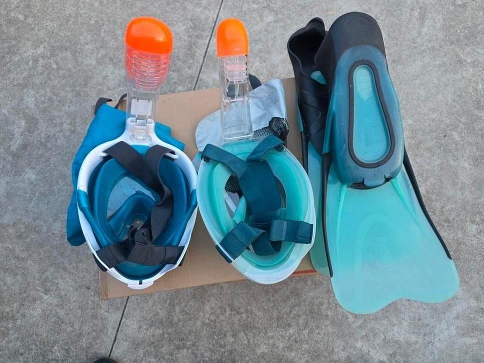 Kit tuba SUBEA Easybreath 500 + palmes (taille 45-47) — 2, Enlèvement ou Envoi, Utilisé, Ensemble de tuba