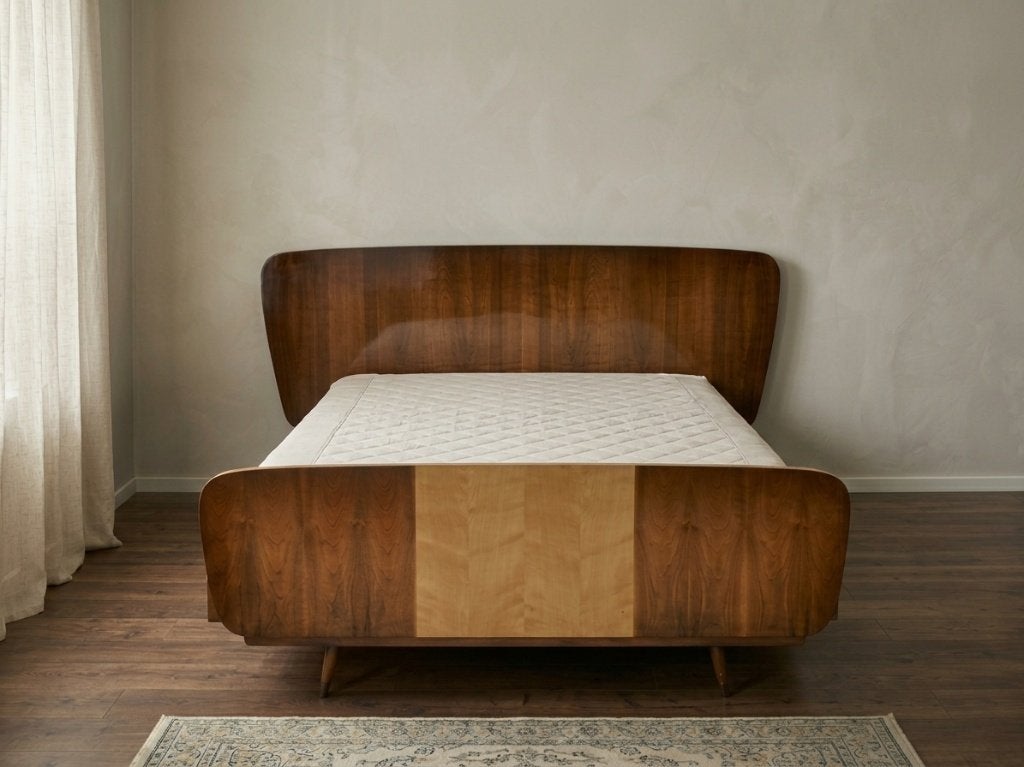 Très beau lit double vintage des années 60, milieu du siècle, 210 cm, Vintage, Brun, Enlèvement