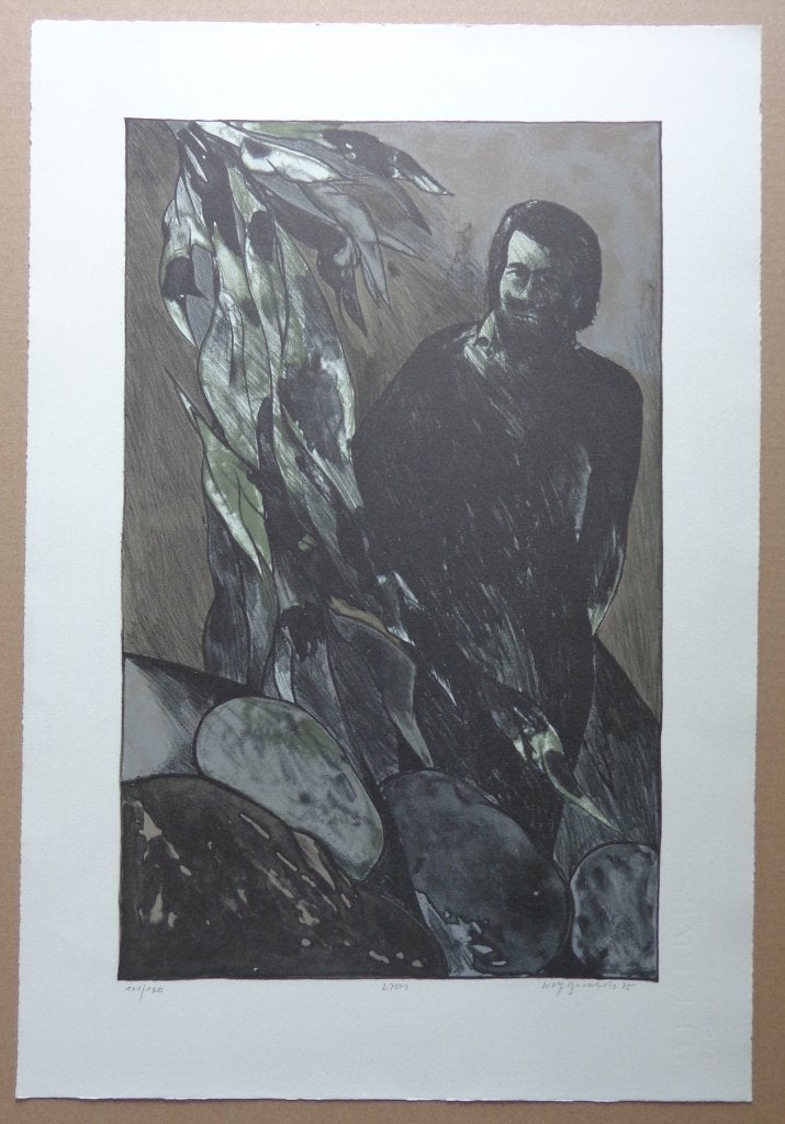 WOLFF BUCHHOLZ / MANN VEGETATIVER FIGUR / KLEURLITHO 56x38cm, Signé, Enlèvement ou Envoi