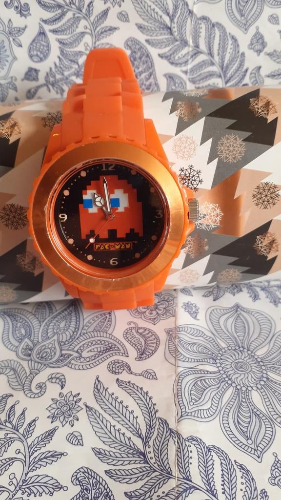 Montre Fantaisie pacman bracelet caoutchouc orange, Collections, Enlèvement ou Envoi