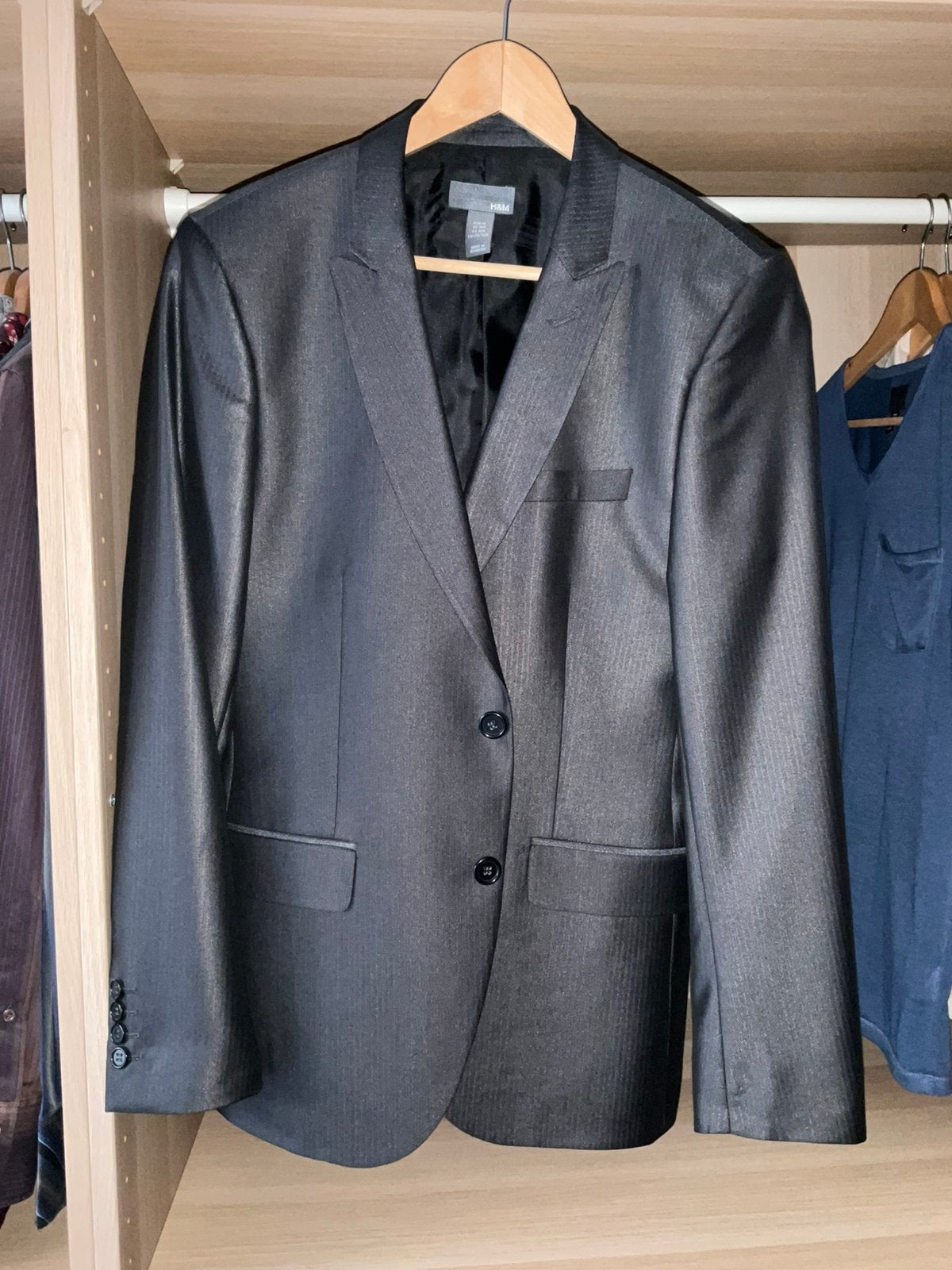 Veste de costume, gris foncé «brillant» marque H&M taille 46, Enlèvement, Comme neuf