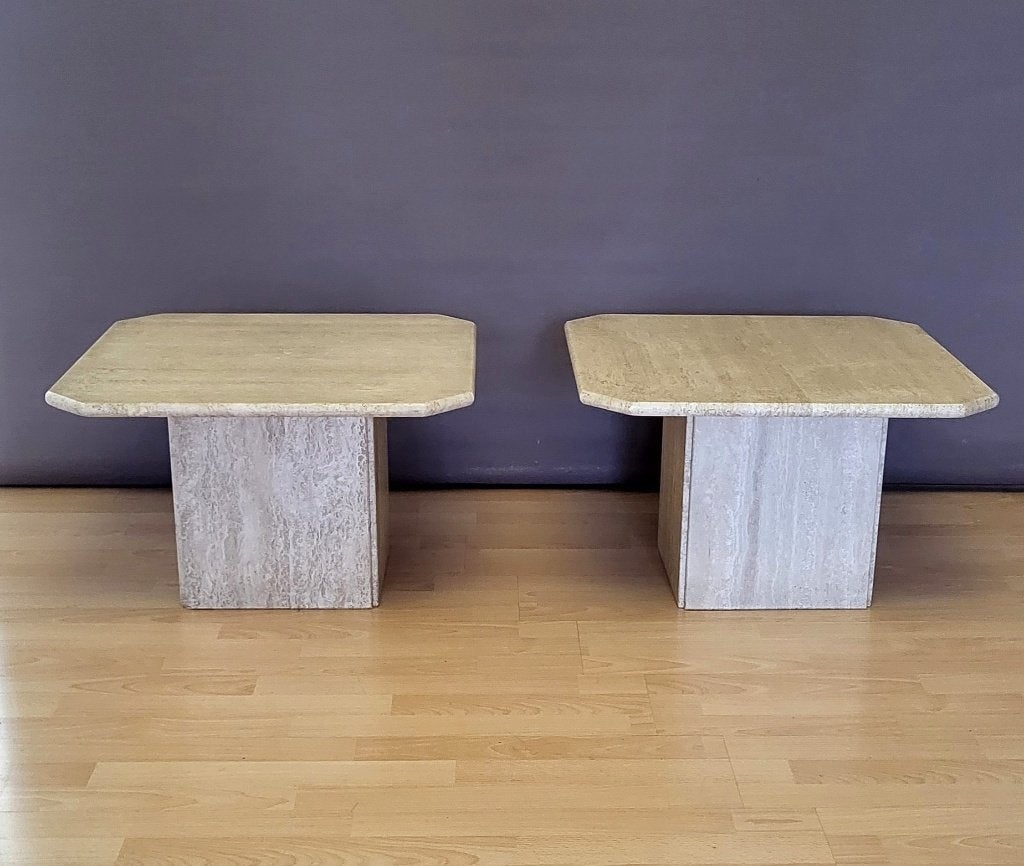 💕2 vintage 70" travertin salontafels, Huis en Inrichting, Ophalen of Verzenden, Zo goed als nieuw, Vierkant, Vintage 70"