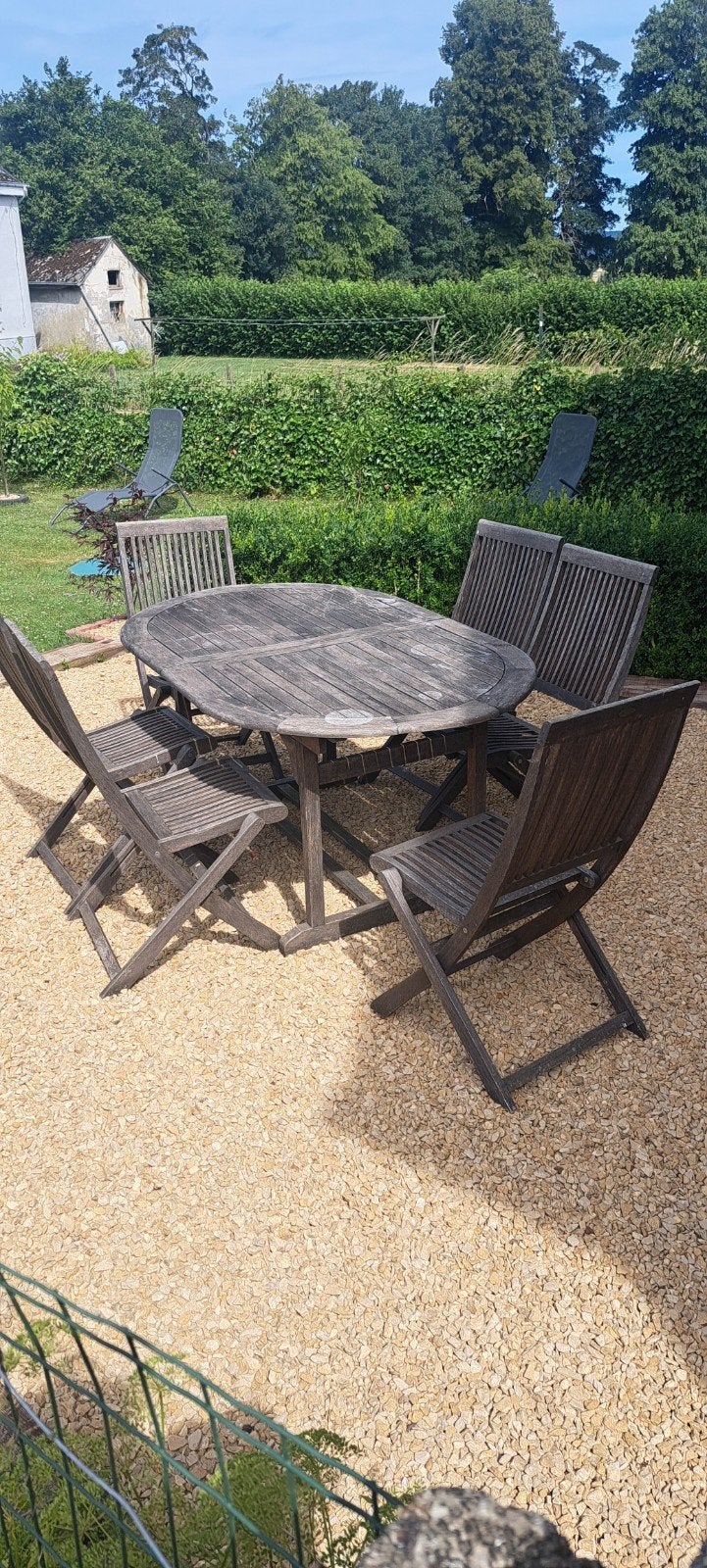 Table et six chaises en Teck extensible, Jardin & Terrasse