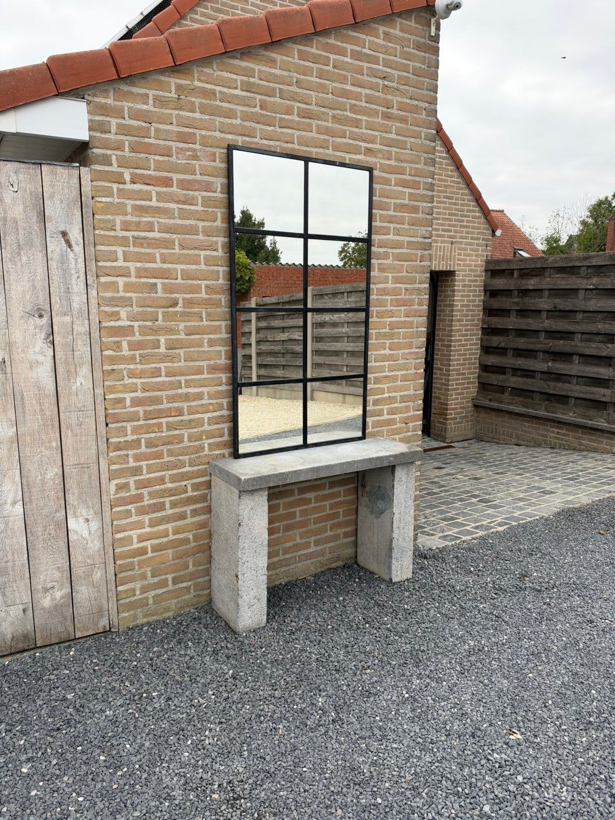 Oude muur tafel bauwsteen en spiegel, Antiek en Kunst, Ophalen