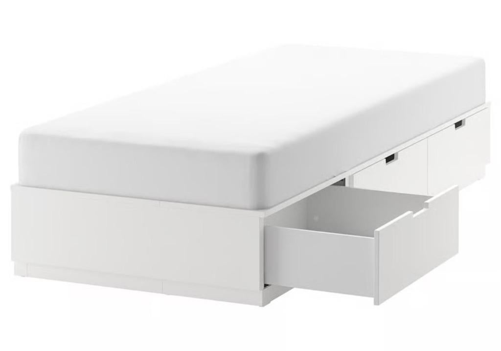 Eenpersoonsbed 90x200cm. Wit. Nordli (Ikea), Huis en Inrichting, Slaapkamer | Bedden, Ophalen, 90 cm, Eenpersoons, Wit