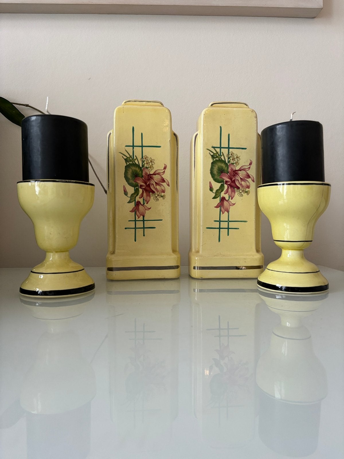 Ensemble vintage de 2 chandeliers et 2 vases, Enlèvement ou Envoi