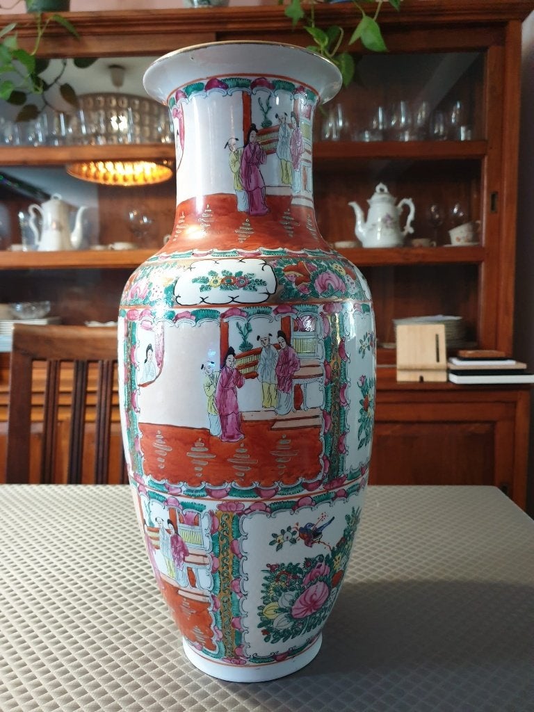 Grote Chinese porseleinen vaas - Rose Medallion Canton 47 cm, Antiquités & Art, Enlèvement